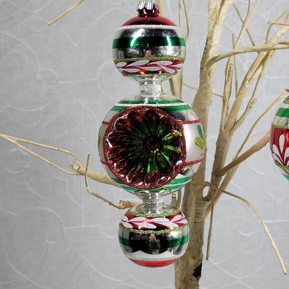 VTG Radko Shiny Brite 40s Finial Indent Reflector Glass Ornaments Hand Decorated - Picture 13 of 16